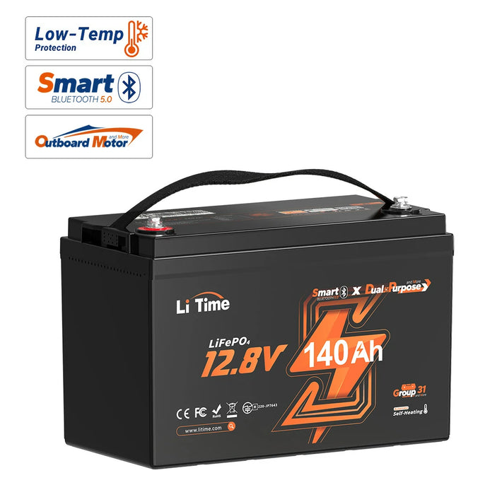 the surface of litime 12v 140ah marine dual purpose lithium battery