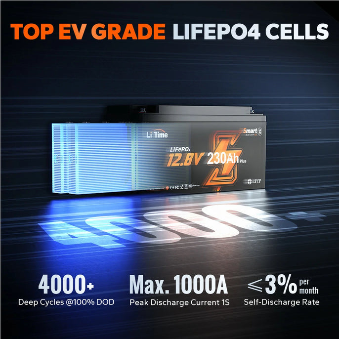 top ev grade a lifepo4 cells of litime 12v 230ah lifepo4 bluetooth battery