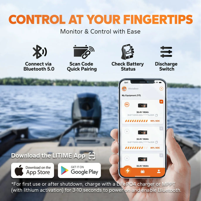 bluetooth function of litime 36 volt 100ah trolling motor battery