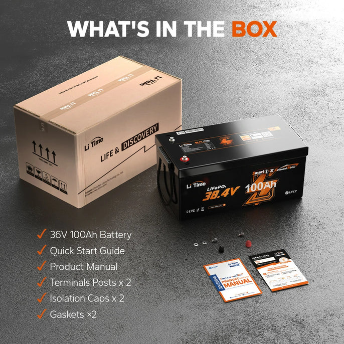 package information of LiTime 38.4V 100Ah LiFePO4 marine Battery