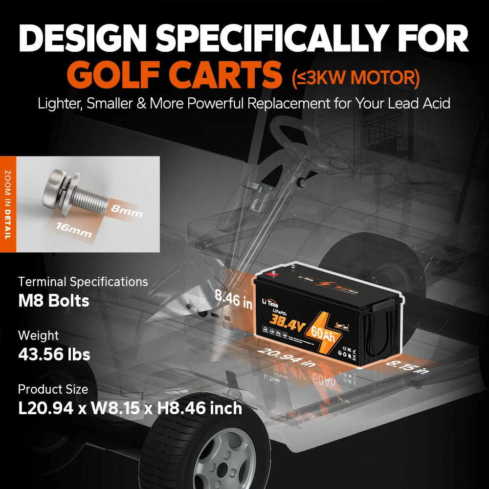 specification of litime 36v lithium battery design for golf cart