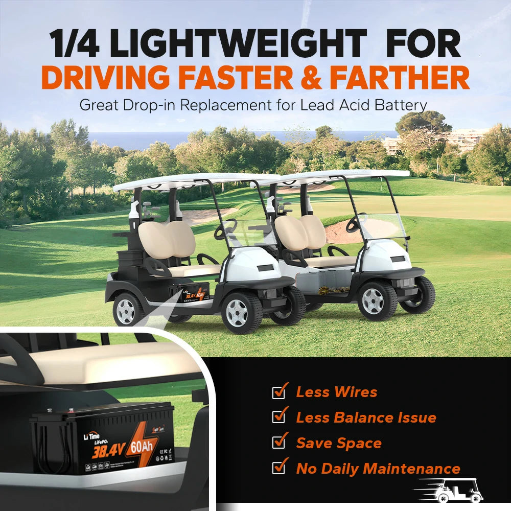 36V 60Ah Lithium Golf Cart Battery 2304Wh Energy Capacity LiFePO4