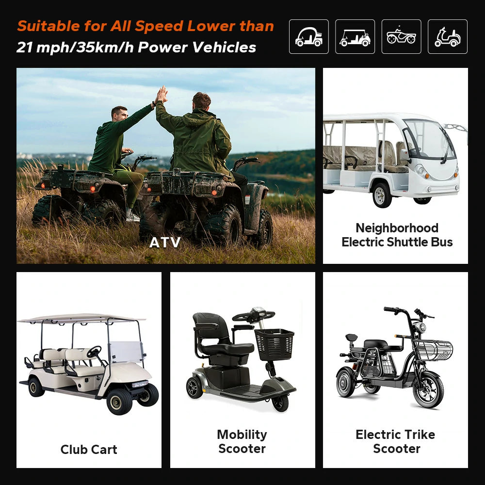 LiTime 36V LiFePO4 golf cart battery, ideal for vehicles under 21 mph, including carts, scooters, and shuttles