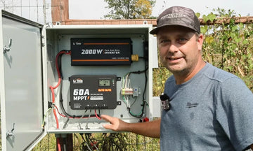 litime customer review with a man showing litime 2000w inverter & 60a mppt off-grid setting