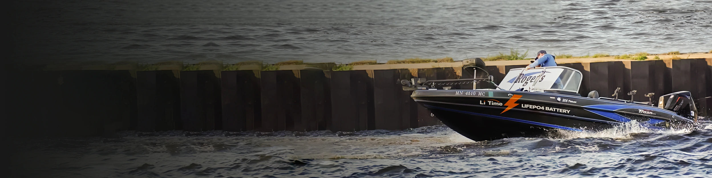 trolling motor in action on water, showcasing performance and reliability with a LiTime LiFePO4 battery for optimal power