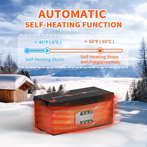 Ampere Time 12V 200Ah Lithium Battery with Self-Heating Low Temperature Charging (-20°C) Ampere Time