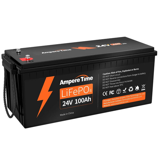 Ampere Time 24V 100Ah, 2560Wh Lithium LiFePO4 Battery & Built in 100A BMS Ampere Time 1600